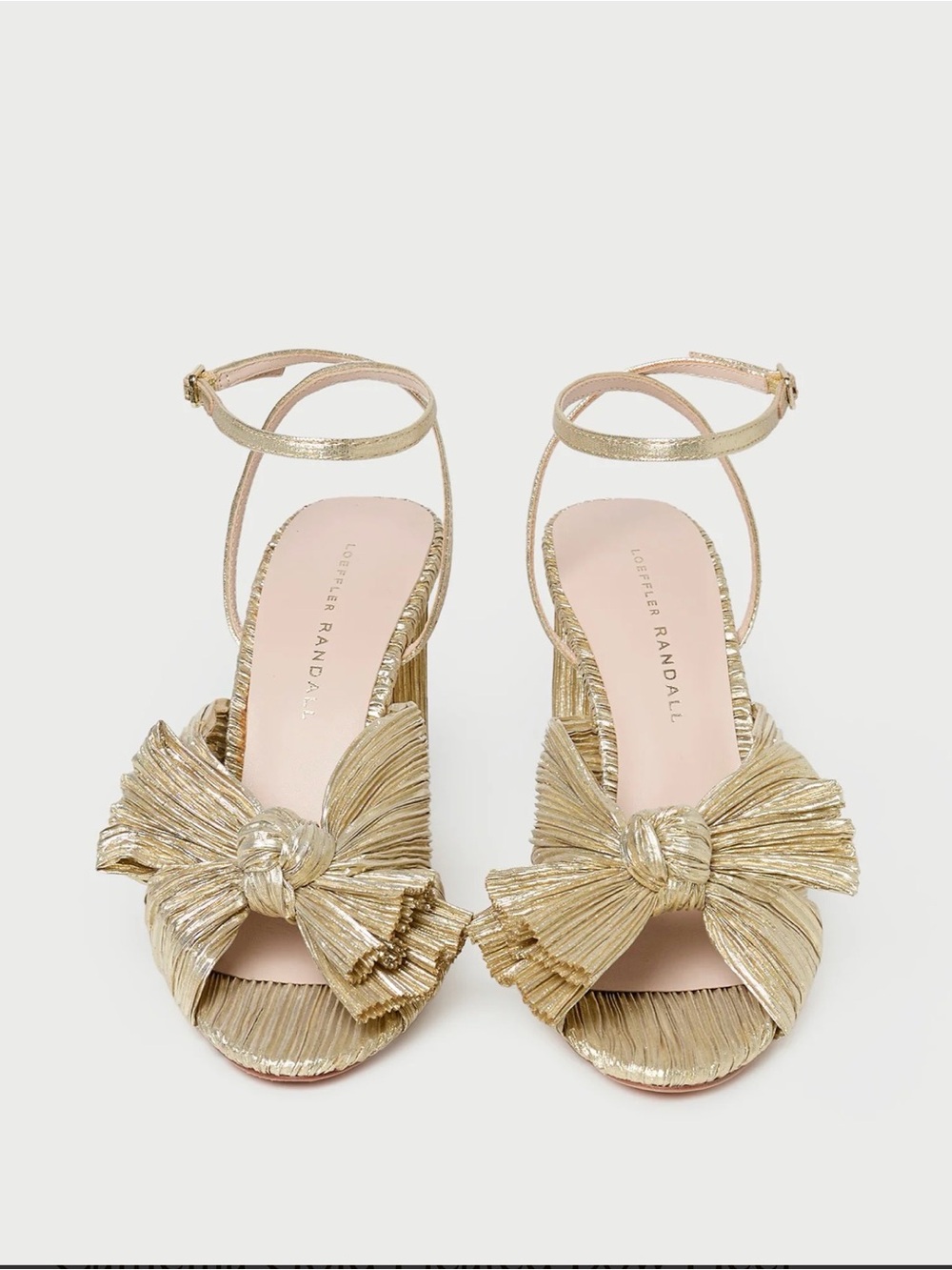 Loeffler Randall Camellia Gold Pleated Bow Heel Sz 10